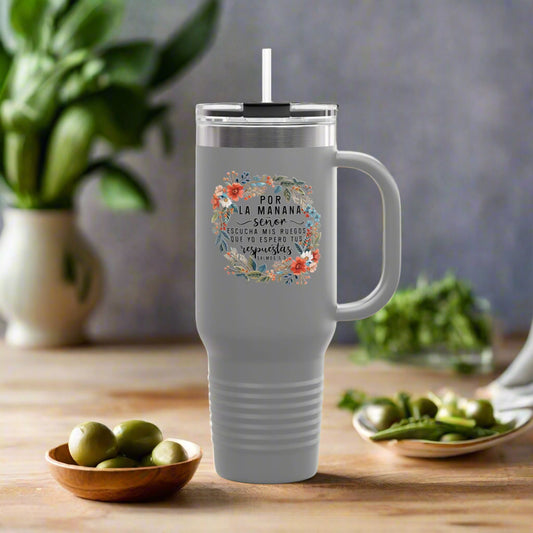 Taza de viaje con aislamiento floral | Protector de 40 oz para bebidas frías y calientes, regalo perfecto para las vacaciones, compañero de viaje, estilo de vida para llevar