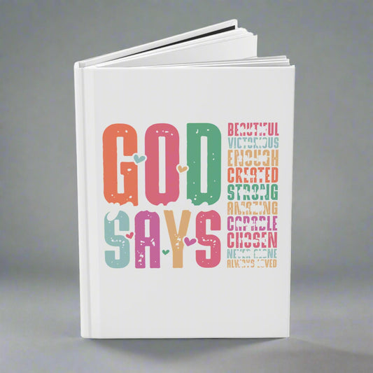 Inspirational Hardcover Journal - 'God Says' Design, Faith Journal, Guided Journal, Daily Reflections, Gift for Teens, Motivational Notebook