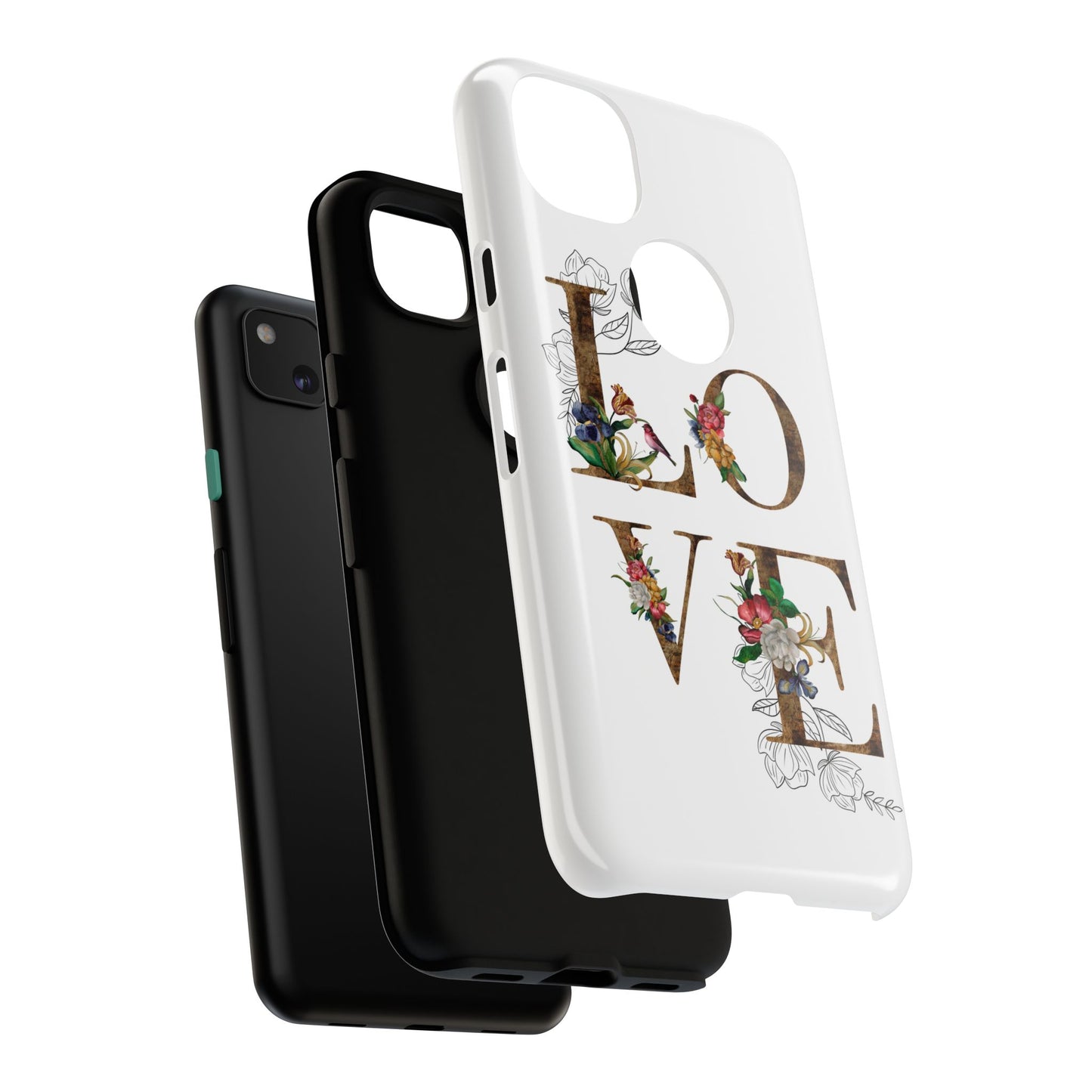 Floral Love Phone Case, Tough Cases, Cute Gift, Phone Cover, Tech Accessories, Birthday Present, Floral Design, Lover's Gift