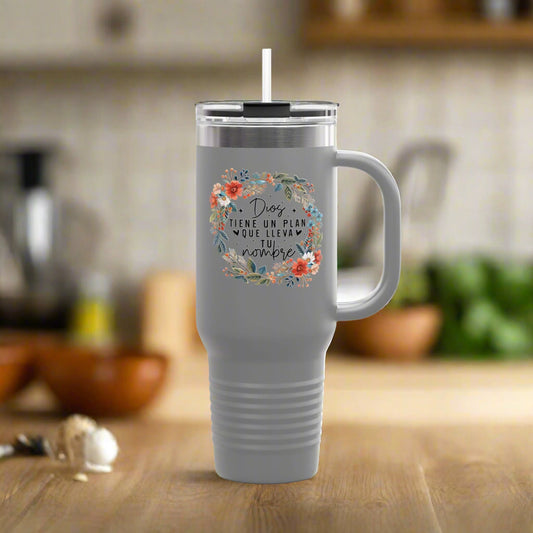 Taza de viaje inspiradora floral - Taza aislada de 40 oz para amantes del café, compañero de viaje, idea de regalo, Día de la Madre, diseño floral
