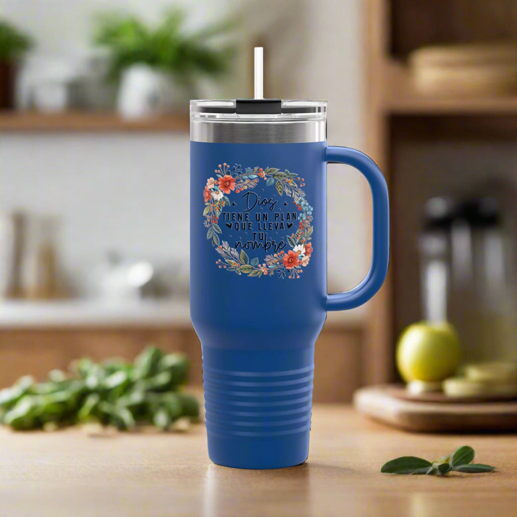 Taza de viaje inspiradora floral - Taza aislada de 40 oz para amantes del café, compañero de viaje, idea de regalo, Día de la Madre, diseño floral