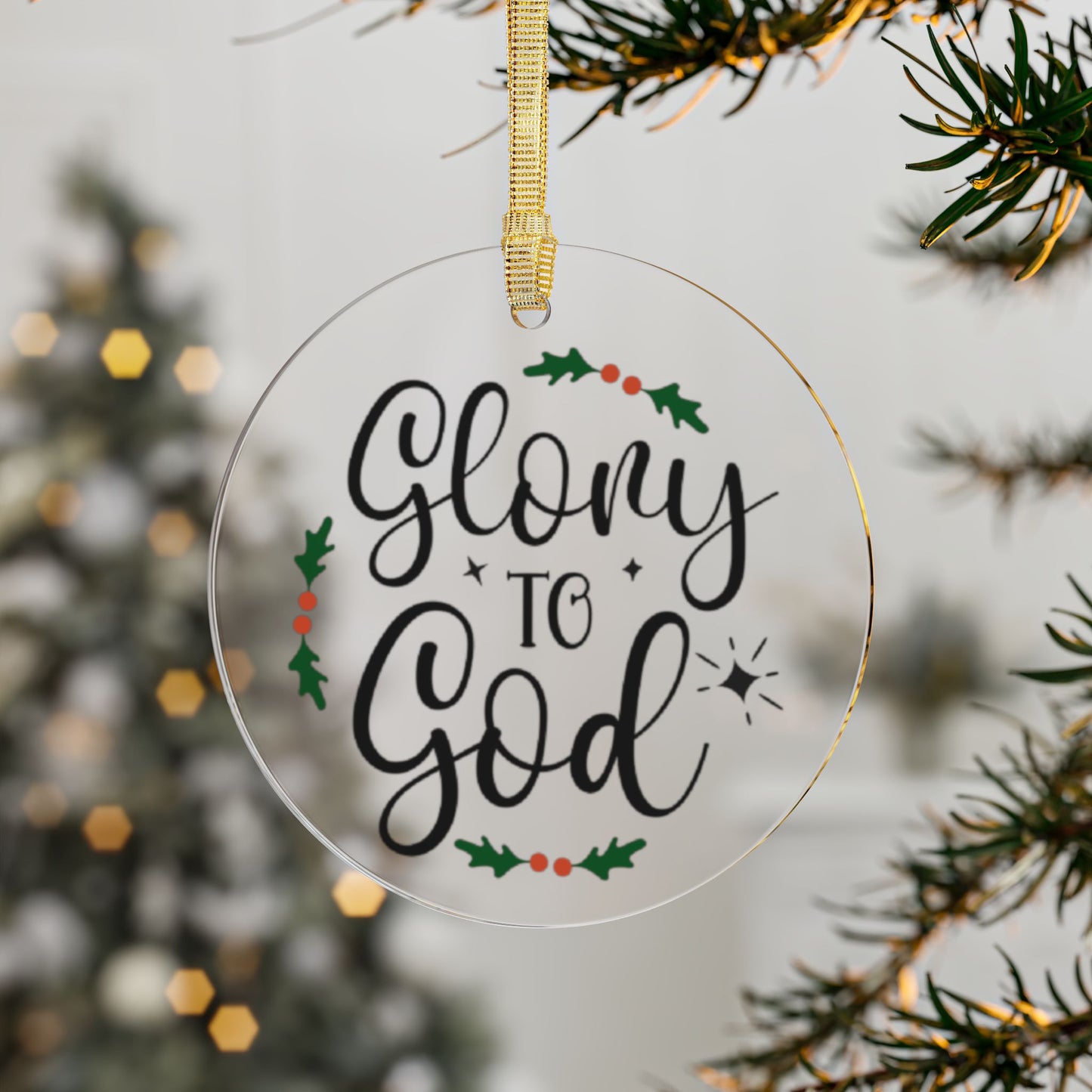 Acrylic Christmas Ornaments with 'Glory to God' Design, Holiday Decor, Tree Decorations, Unique Gifts, Religious Keepsakes