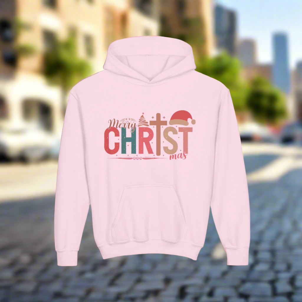 Youth Christmas Hoodie, Merry Christmas Sweatshirt, Holiday Gift for Kids, Cozy Winter Wear, Festive Hooded Sweatshirt