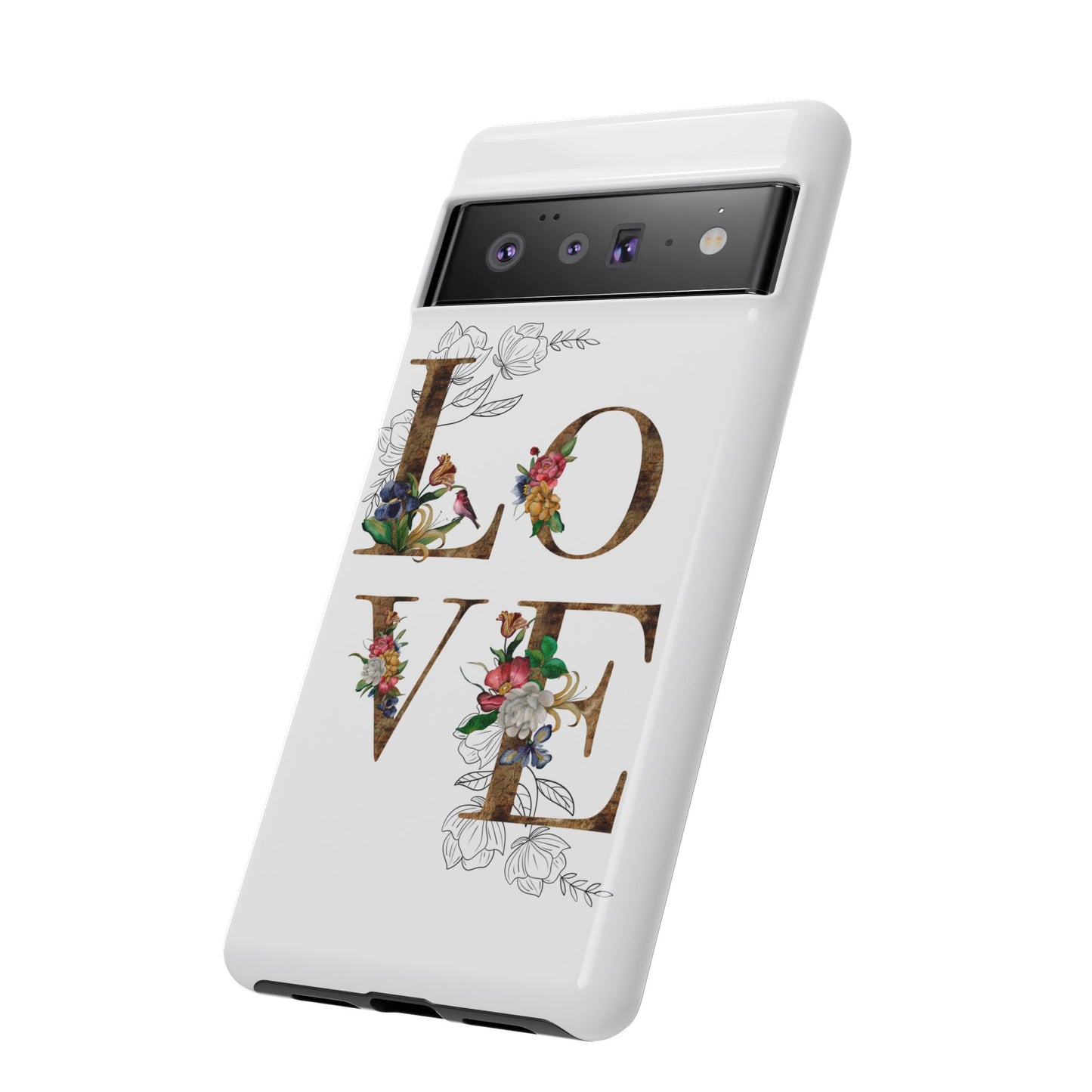 Floral Love Phone Case, Tough Cases, Cute Gift, Phone Cover, Tech Accessories, Birthday Present, Floral Design, Lover's Gift