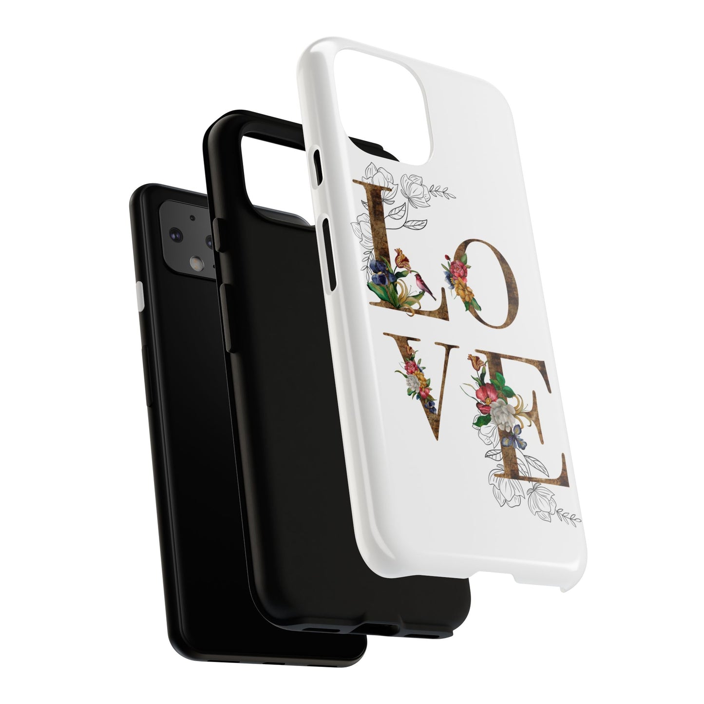 Floral Love Phone Case, Tough Cases, Cute Gift, Phone Cover, Tech Accessories, Birthday Present, Floral Design, Lover's Gift
