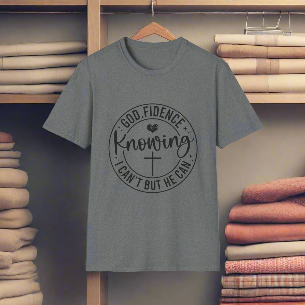 God-Fidence Knowing Unisex Softstyle T-Shirt - Faith-Based, Inspirational Apparel, Christian Tee, Gift for Believers, Uplifting Clothing