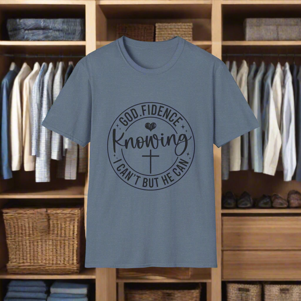 God-Fidence Knowing Unisex Softstyle T-Shirt - Faith-Based, Inspirational Apparel, Christian Tee, Gift for Believers, Uplifting Clothing
