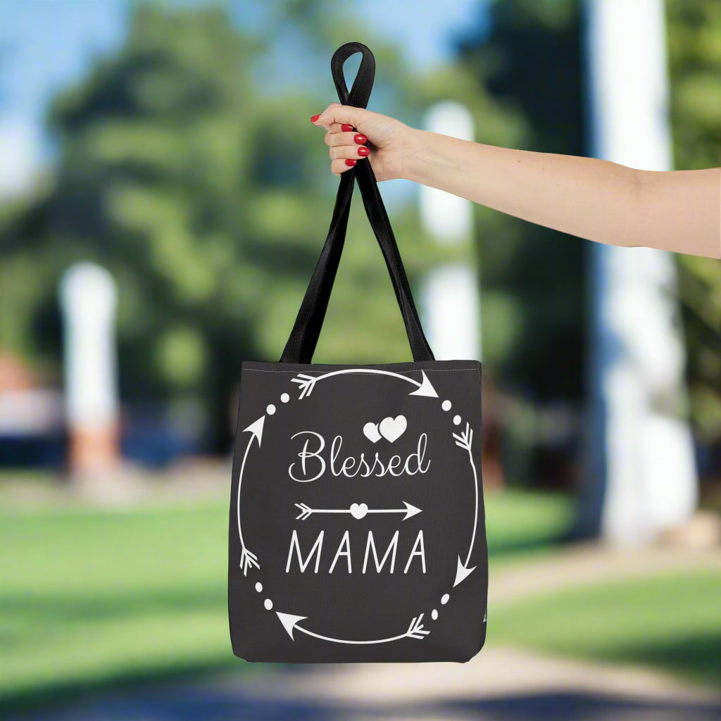 Blessed Mama Tote Bag | Stylish Shopping Bag, Gift for Mom, Black Bag, Mother's Day Gift, Everyday Use, Durable Fabric