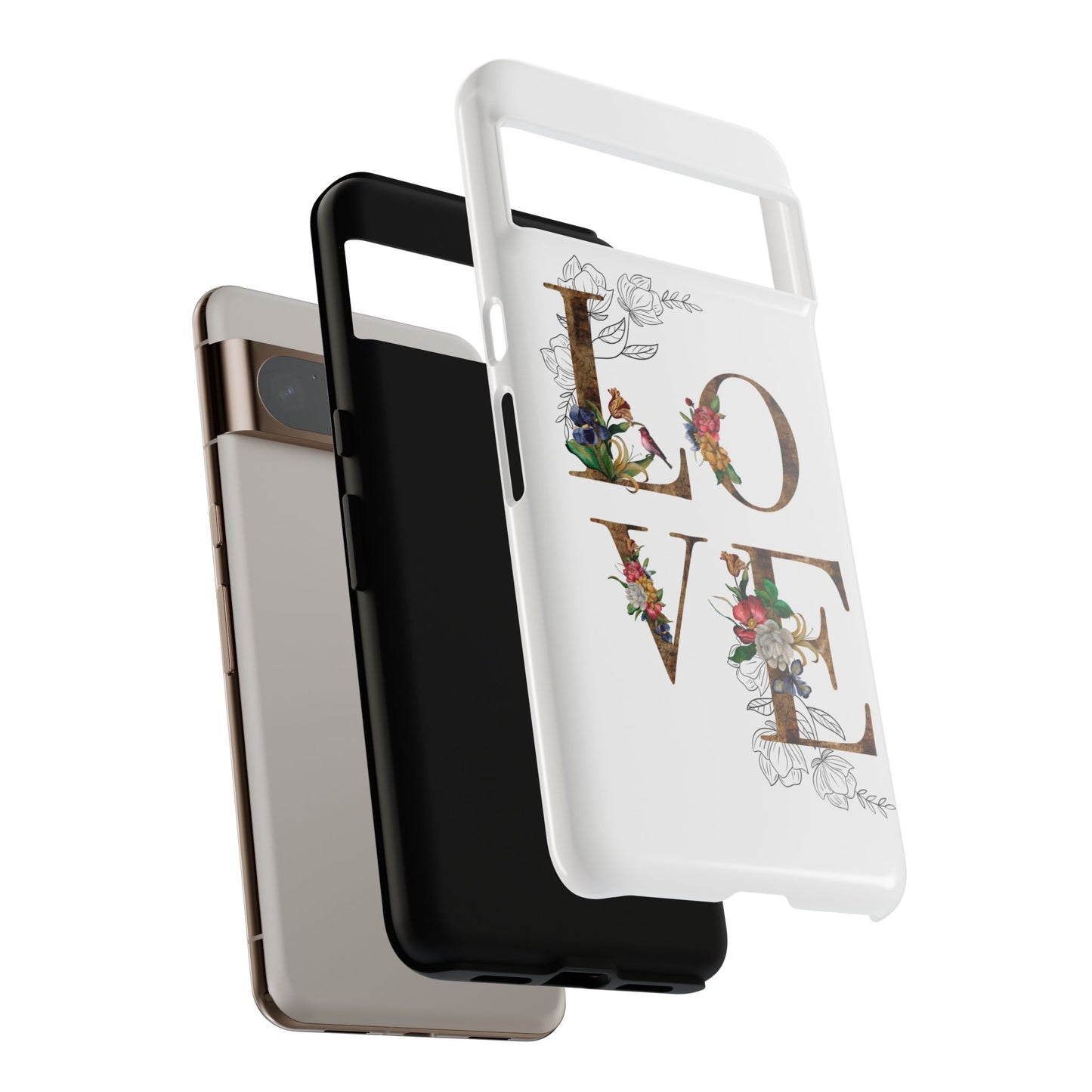 Floral Love Phone Case, Tough Cases, Cute Gift, Phone Cover, Tech Accessories, Birthday Present, Floral Design, Lover's Gift