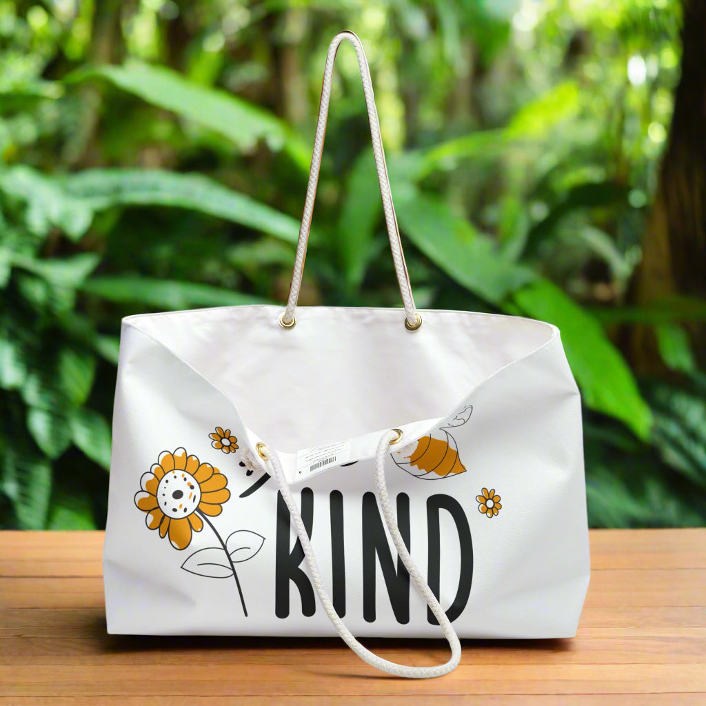 Bee Kind Weekender Bag | Eco-Friendly Tote for Travel, Beach, Gym, Gifts, Everyday Use