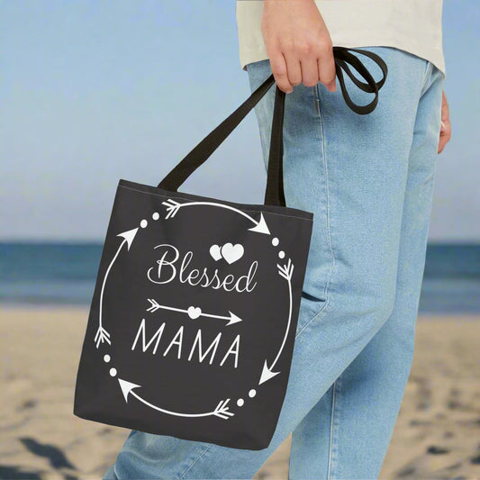 Blessed Mama Tote Bag | Stylish Shopping Bag, Gift for Mom, Black Bag, Mother's Day Gift, Everyday Use, Durable Fabric