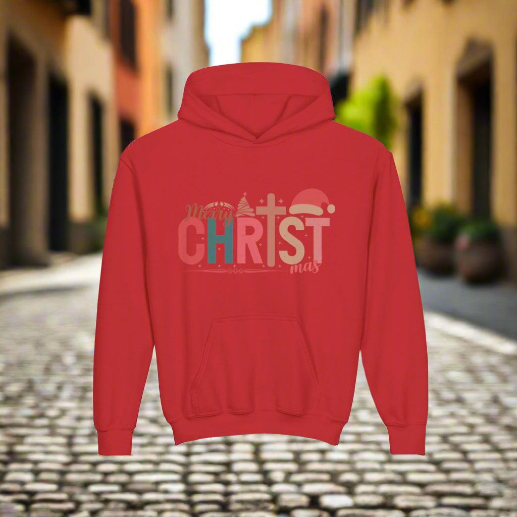 Youth Christmas Hoodie, Merry Christmas Sweatshirt, Holiday Gift for Kids, Cozy Winter Wear, Festive Hooded Sweatshirt