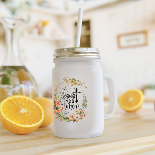 Tarro de albañil floral de Jesús - Vaso inspirador, taza de estilo vintage, decoración de granja, regalo perfecto para mamás, accesorios de cocina