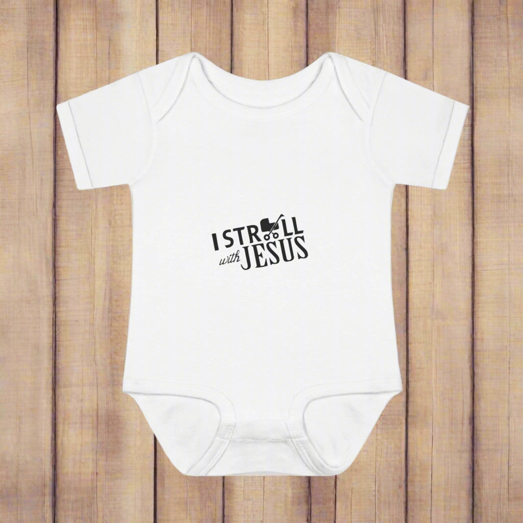 I Stroll with Jesus Infant Bodysuit, Cute Baby Outfit, Christian Baby Gift, Baby Shower Gift, Religious Apparel