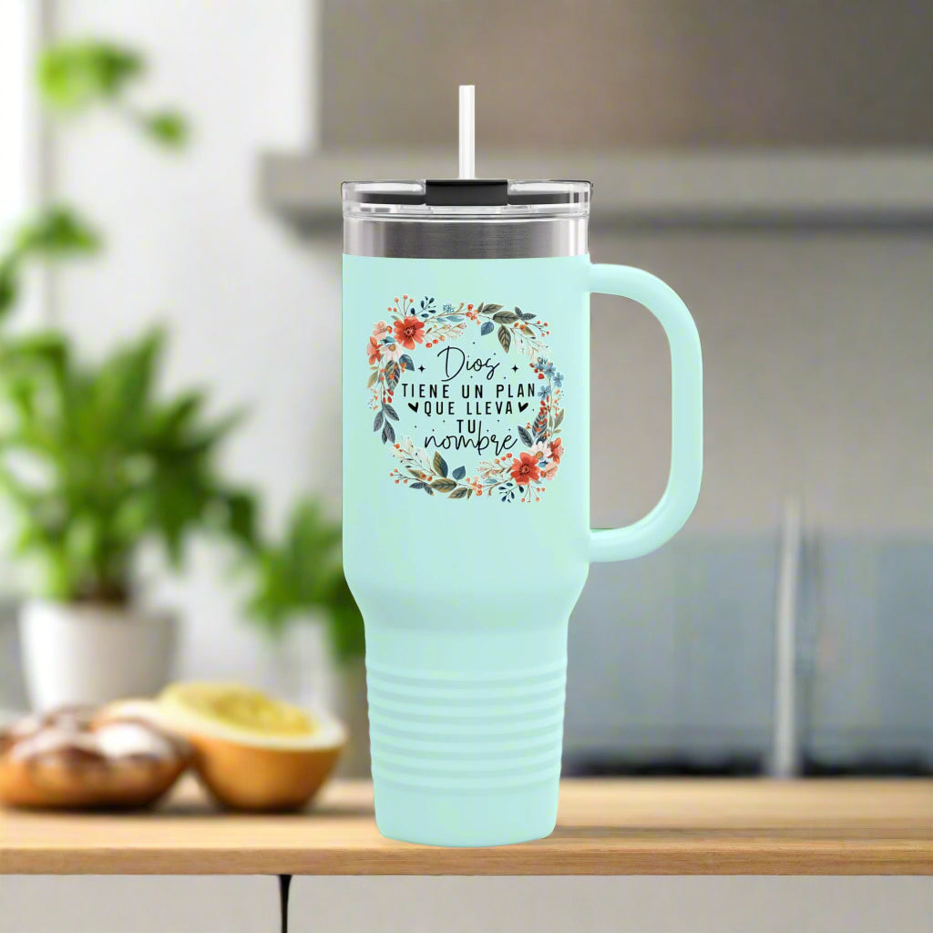 Taza de viaje inspiradora floral - Taza aislada de 40 oz para amantes del café, compañero de viaje, idea de regalo, Día de la Madre, diseño floral