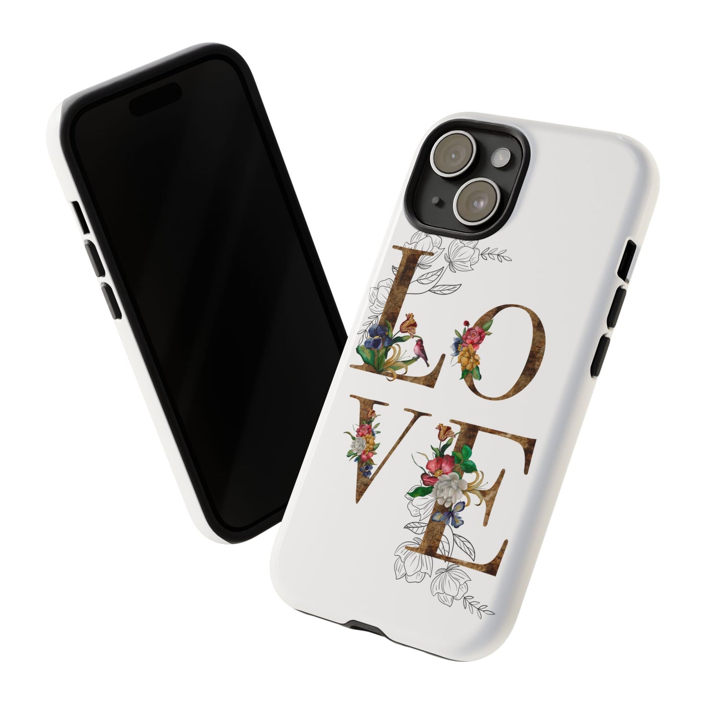 Floral Love Phone Case, Tough Cases, Cute Gift, Phone Cover, Tech Accessories, Birthday Present, Floral Design, Lover's Gift