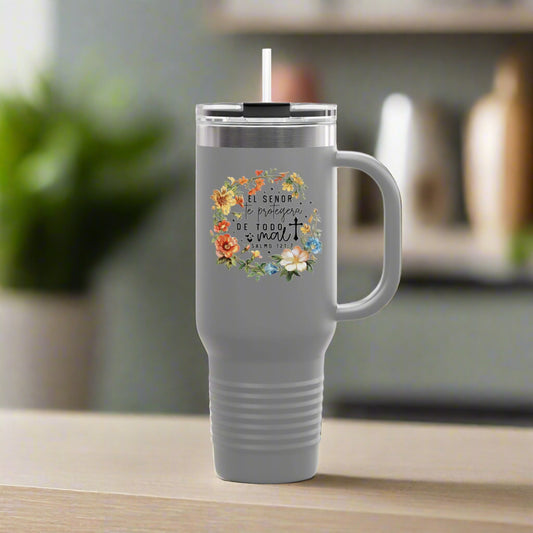 Taza de viaje aislada inspiradora floral, 40 oz | Perfecta para amantes del café, regalos para ella, vasos motivacionales, viaje por carretera