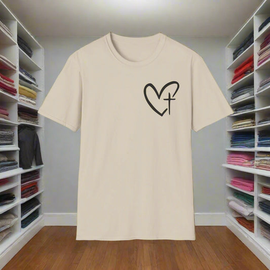 Faith-Inspired Unisex T-Shirt, Heart Cross Tee, Christian Apparel, Inspirational Gift, Casual Faith Wear