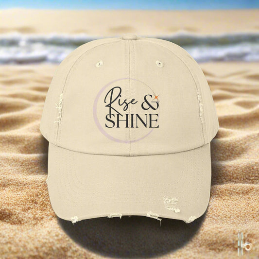 Unisex Distressed Cap, Rise & Shine Hat, Casual Cap, Gift for Her, Relaxed Style Hat, Everyday Accessory, Great for Summer