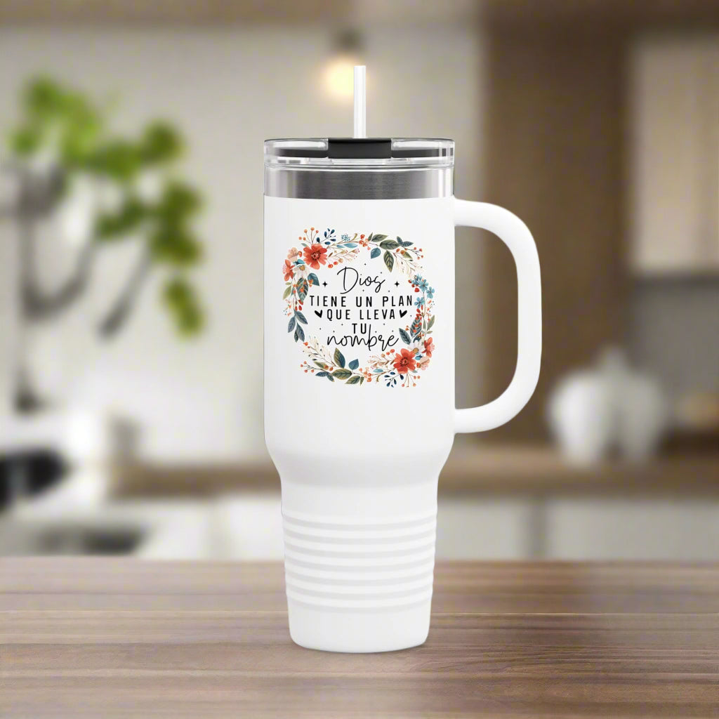 Taza de viaje inspiradora floral - Taza aislada de 40 oz para amantes del café, compañero de viaje, idea de regalo, Día de la Madre, diseño floral
