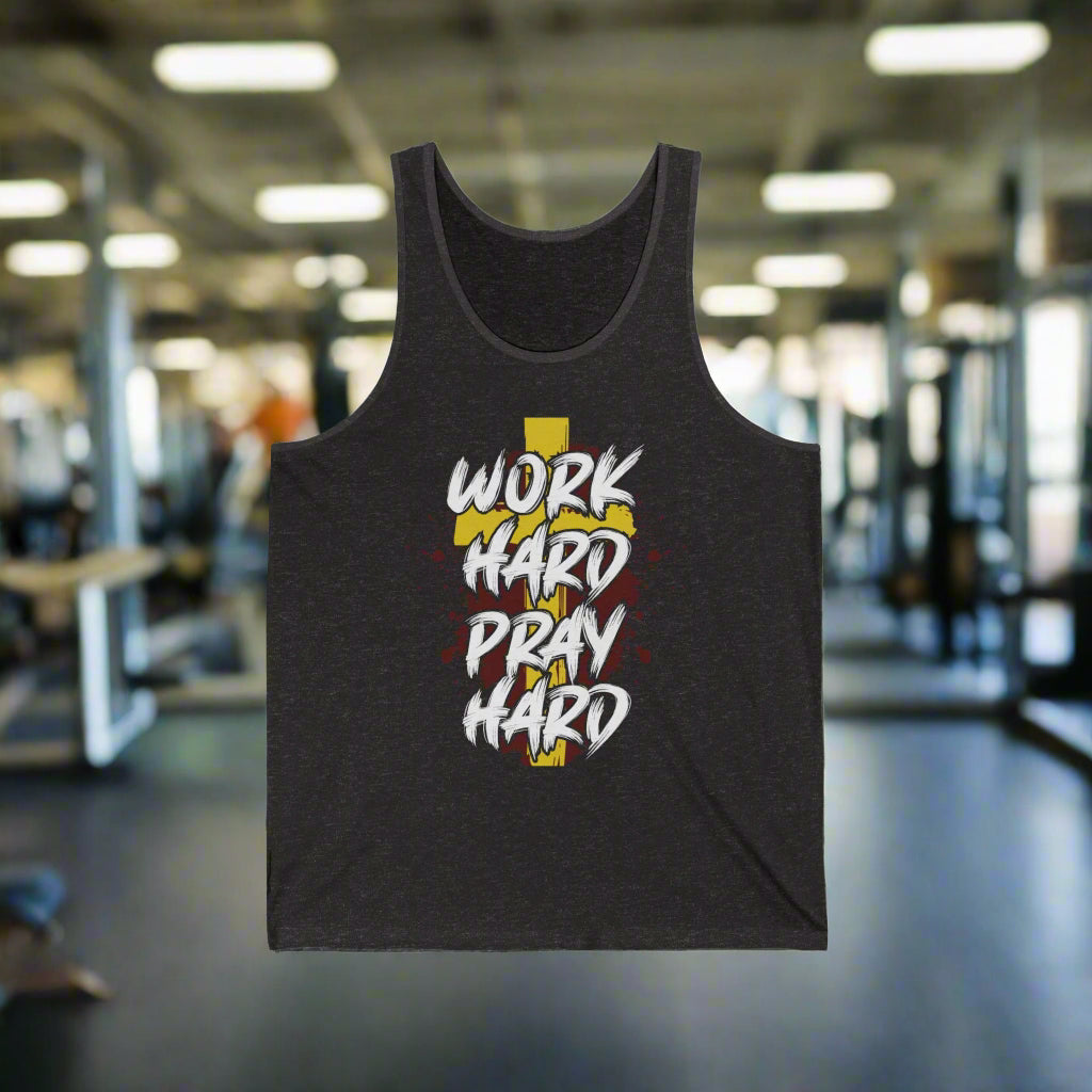 Faith-Inspired Unisex Tank Top, Work Hard Pray Hard, Motivational Fitness Shirt, Ideal for Workout, Gifts for Believers, Christian Apparel