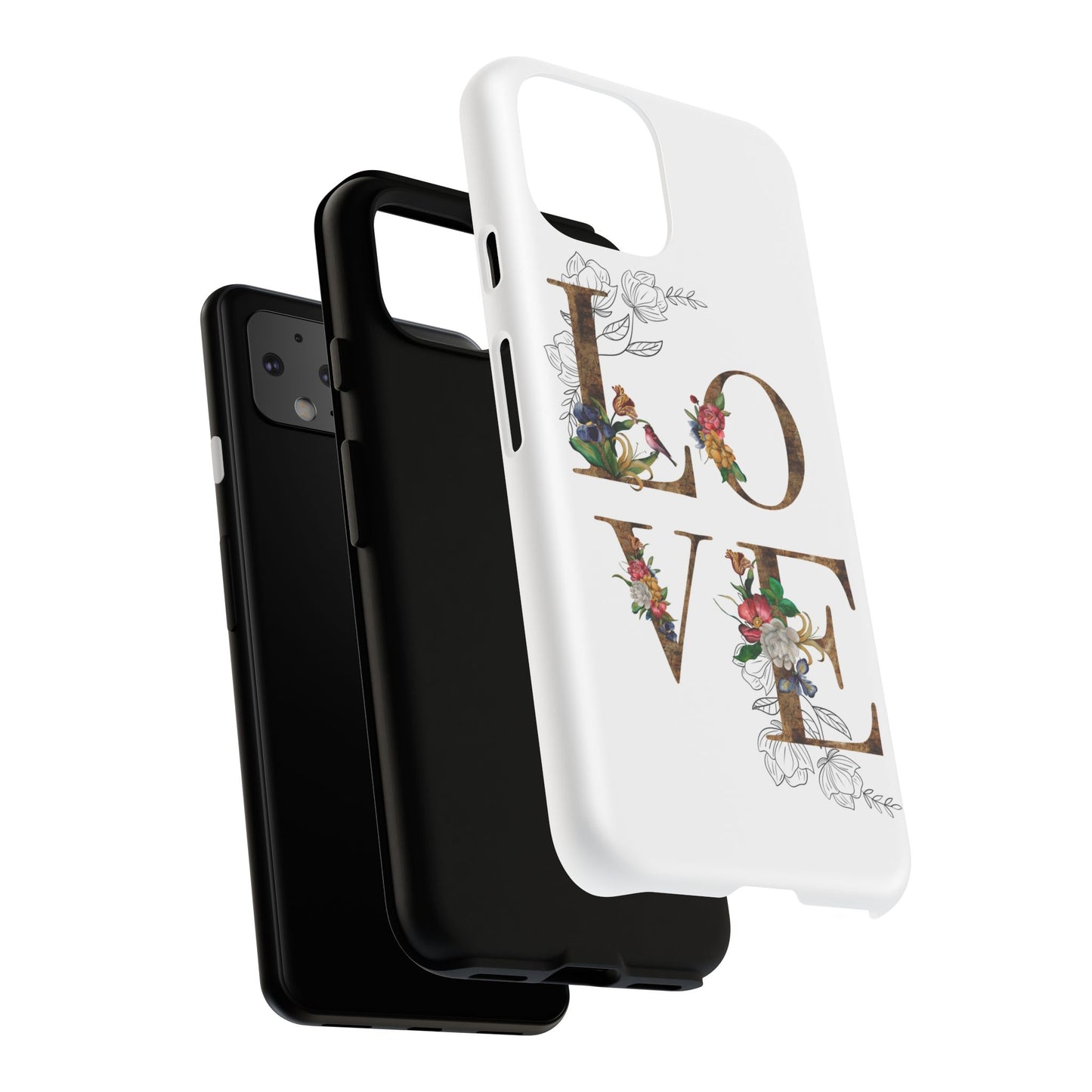 Floral Love Phone Case, Tough Cases, Cute Gift, Phone Cover, Tech Accessories, Birthday Present, Floral Design, Lover's Gift