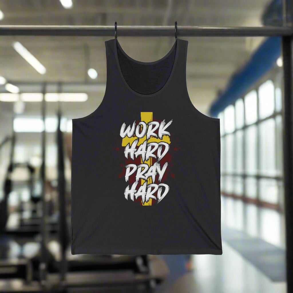Faith-Inspired Unisex Tank Top, Work Hard Pray Hard, Motivational Fitness Shirt, Ideal for Workout, Gifts for Believers, Christian Apparel