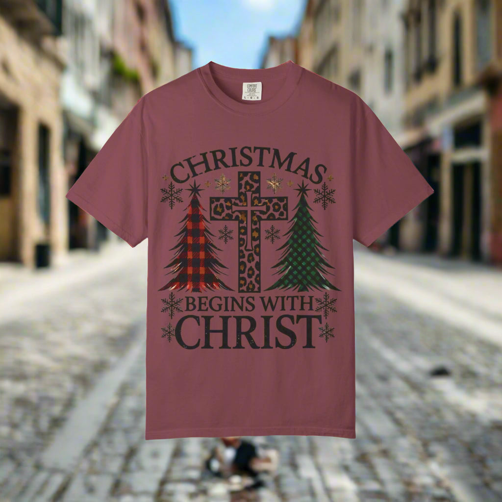 Christmas Begins with Christ T-Shirt, Unisex Holiday Tee, Christian Gift, Cozy Christmas Apparel, Religious T-Shirt