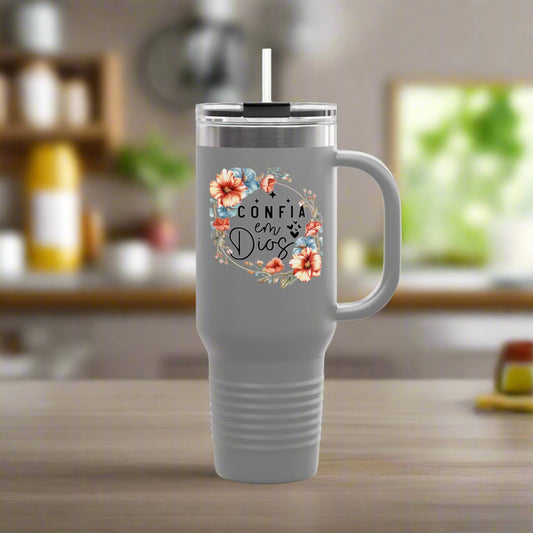 Taza de viaje con aislamiento floral, 40 oz - Taza de café motivacional, regalo perfecto para entusiastas de los viajes, taza de cita alentadora