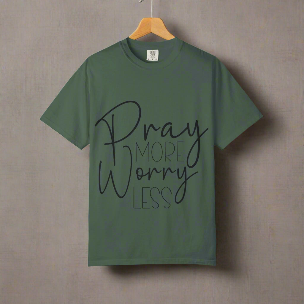 Pray More Worry Less T-Shirt, Spiritual Tee, Unisex Relaxed Fit, Inspirational Apparel, Perfect for Gifts and Faith Celebrations