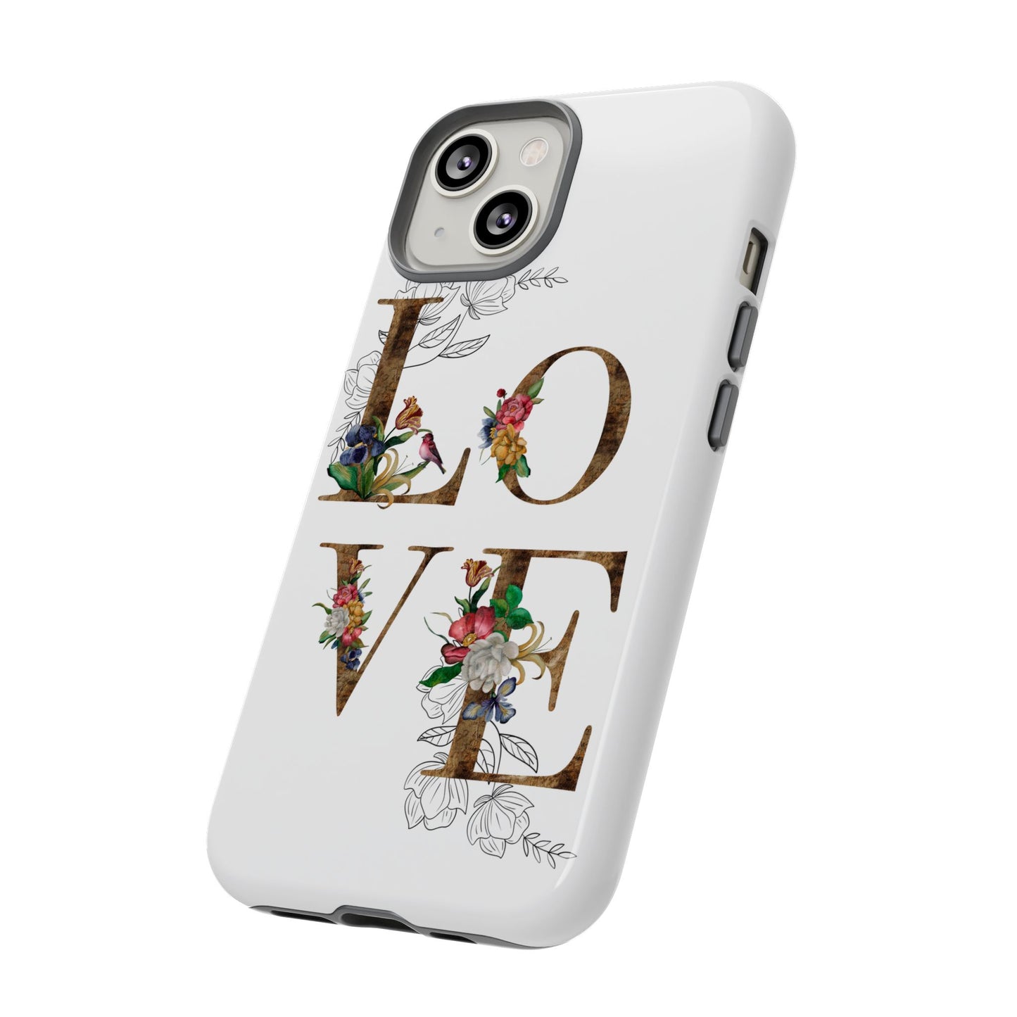 Floral Love Phone Case, Tough Cases, Cute Gift, Phone Cover, Tech Accessories, Birthday Present, Floral Design, Lover's Gift