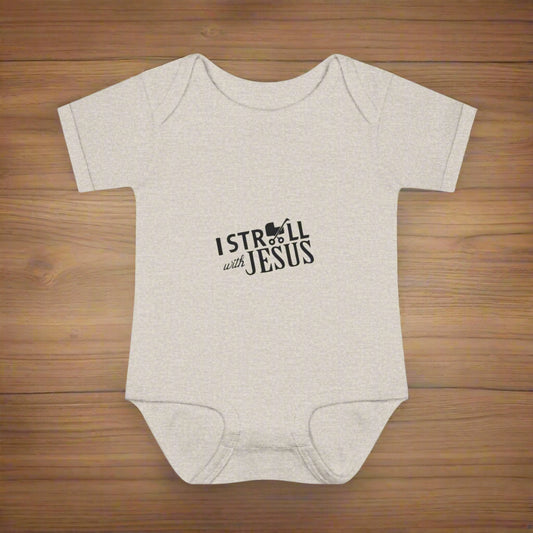 I Stroll with Jesus Infant Bodysuit, Cute Baby Outfit, Christian Baby Gift, Baby Shower Gift, Religious Apparel