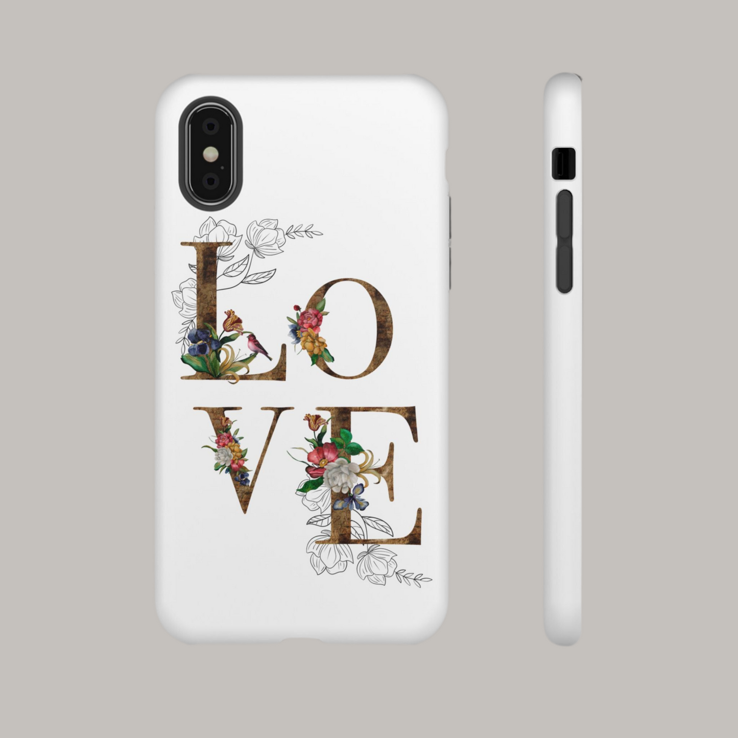 Floral Love Phone Case, Tough Cases, Cute Gift, Phone Cover, Tech Accessories, Birthday Present, Floral Design, Lover's Gift