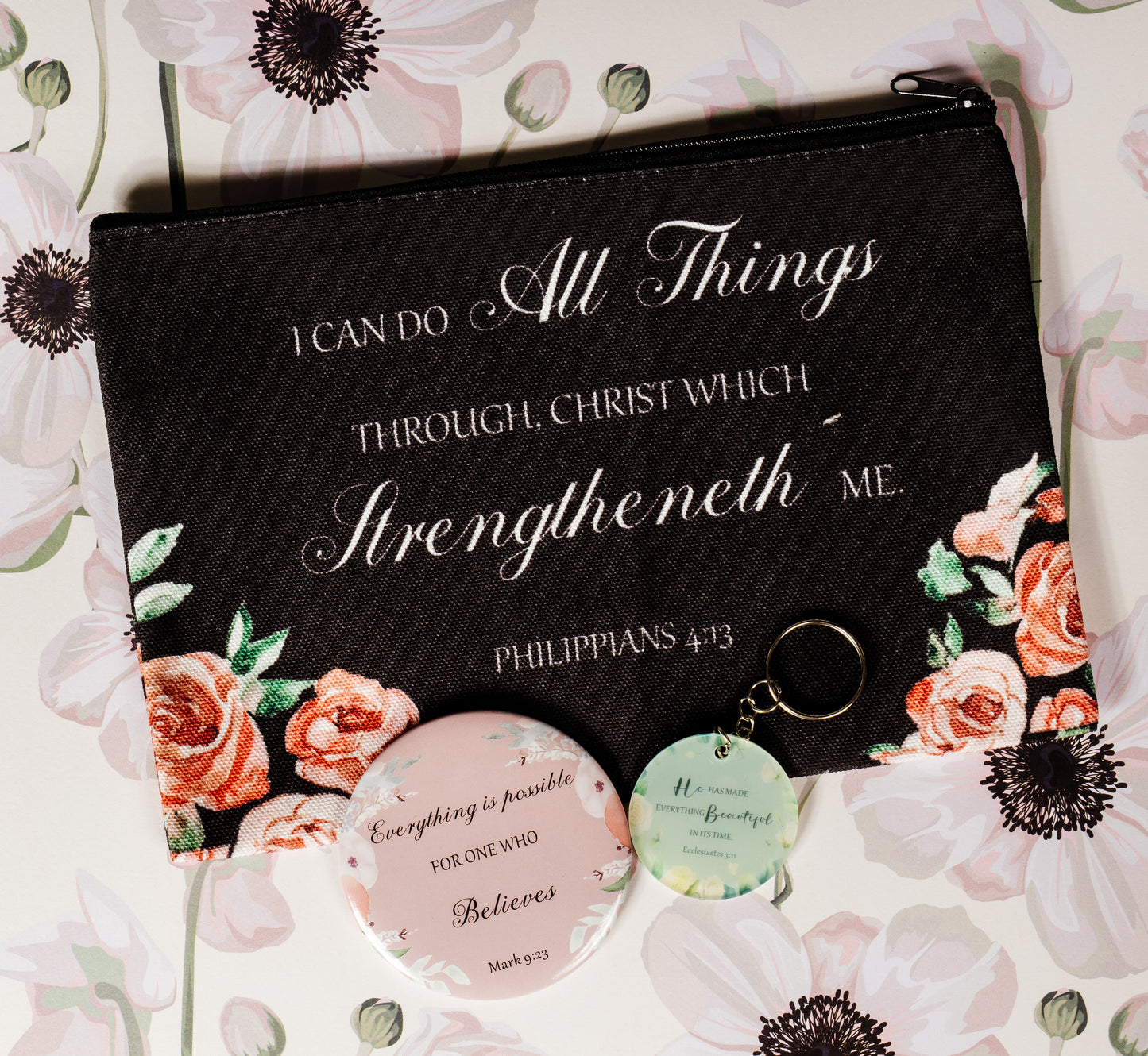 Christian Make up Bag,Keychain and Mini Mirror