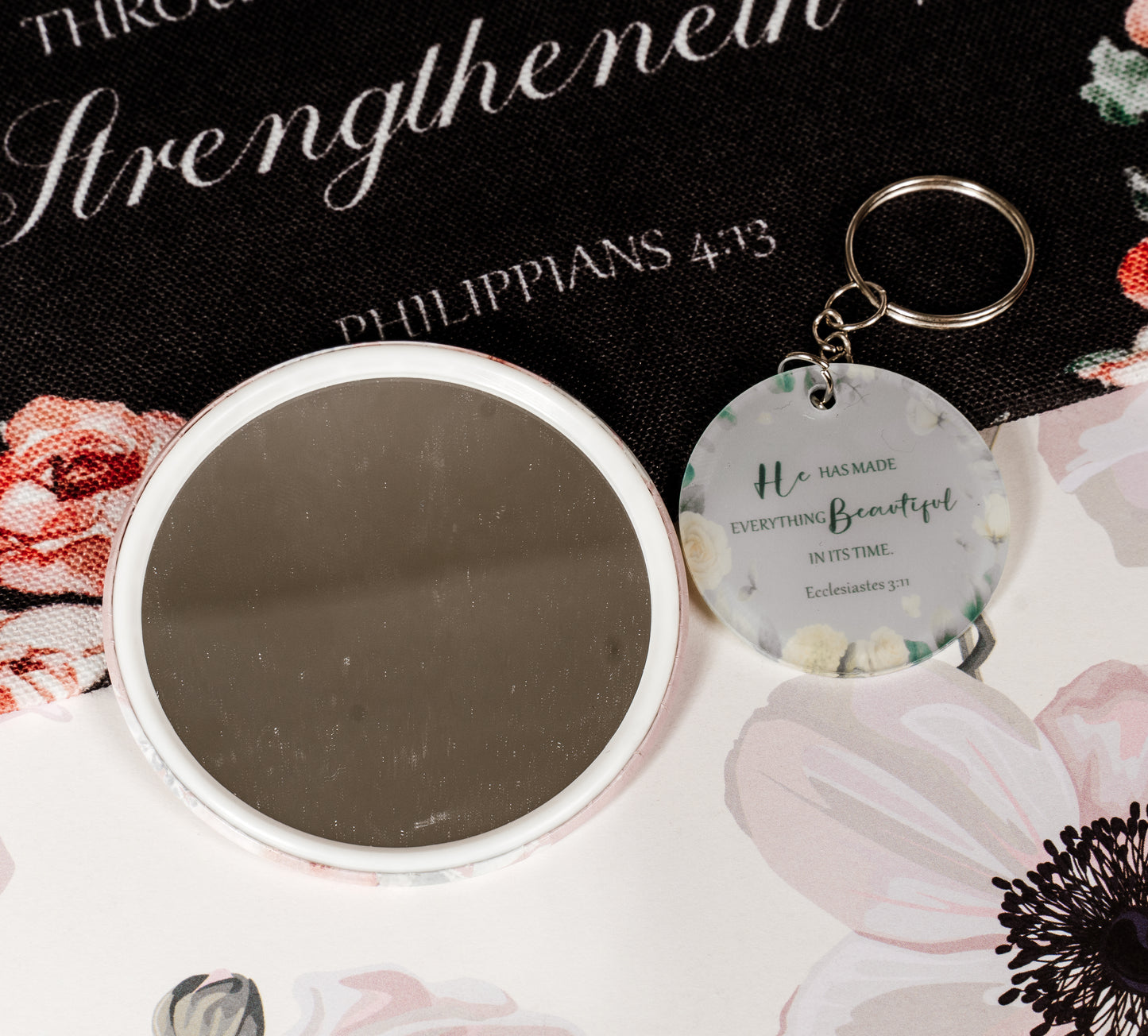 Christian Make up Bag,Keychain and Mini Mirror