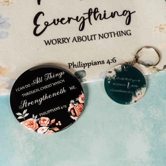 Christian Make Up Bag, Keychain and Mini Mirror