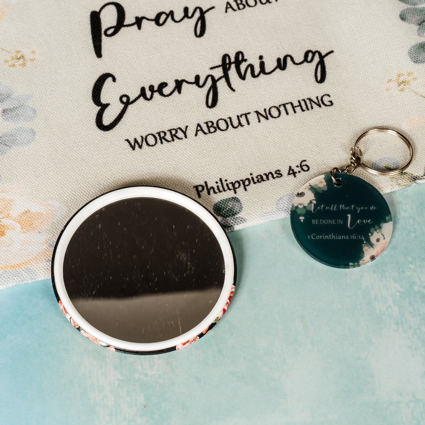 Christian Make Up Bag, Keychain and Mini Mirror