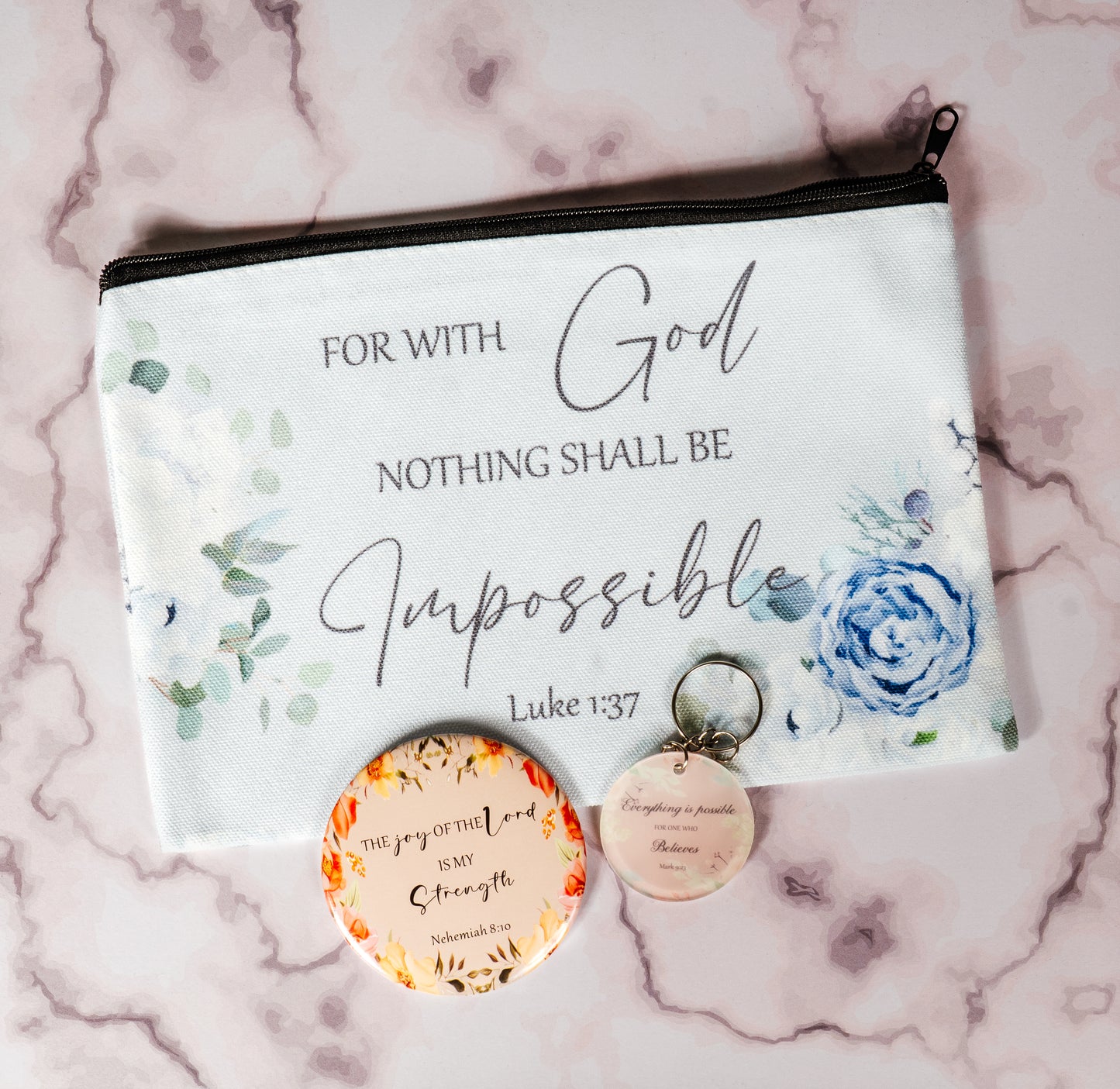 Christian Make Up Bags, Keychain and Mini Mirror
