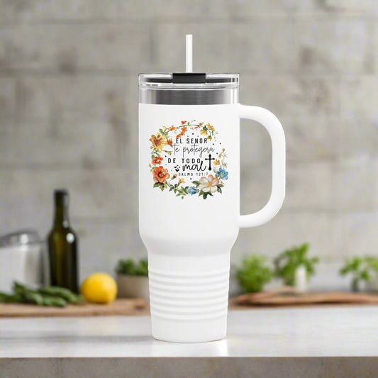 Taza de viaje aislada inspiradora floral, 40 oz | Perfecta para amantes del café, regalos para ella, vasos motivacionales, viaje por carretera
