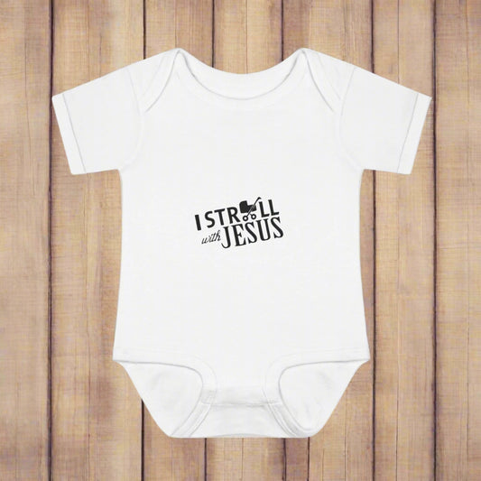 I Stroll with Jesus Infant Bodysuit, Cute Baby Outfit, Christian Baby Gift, Baby Shower Gift, Religious Apparel