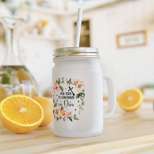 Vaso de tarro de albañil floral | Vaso inspirador | Taza de vidrio para el hogar, regalo para ella, recuerdo de boda, decoración rústica, recuerdo