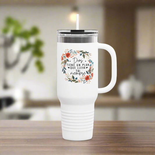 Taza de viaje inspiradora floral - Taza aislada de 40 oz para amantes del café, compañero de viaje, idea de regalo, Día de la Madre, diseño floral
