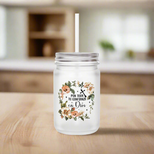 Vaso de tarro de albañil floral | Vaso inspirador | Taza de vidrio para el hogar, regalo para ella, recuerdo de boda, decoración rústica, recuerdo