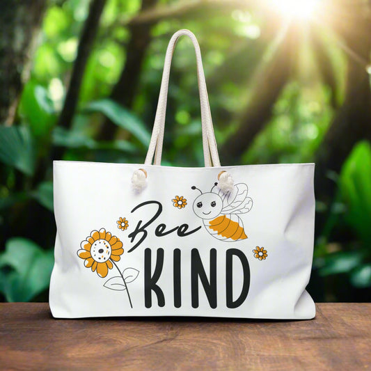 Bee Kind Weekender Bag | Eco-Friendly Tote for Travel, Beach, Gym, Gifts, Everyday Use