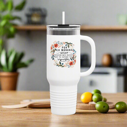 Taza de viaje con aislamiento floral | Protector de 40 oz para bebidas frías y calientes, regalo perfecto para las vacaciones, compañero de viaje, estilo de vida para llevar