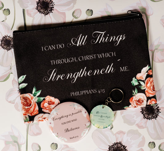 Christian Make up Bag,Keychain and Mini Mirror