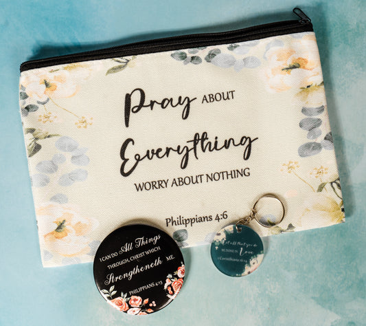 Christian Make Up Bag, Keychain and Mini Mirror