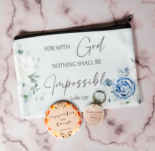 Christian Make Up Bags, Keychain and Mini Mirror